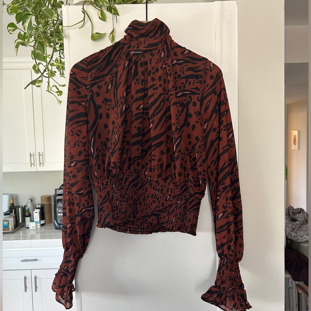 LPA Brown long sleeve blouse with open back